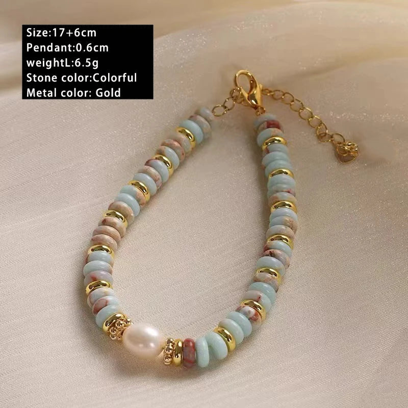 Natural Stone & Pearl Bead Bracelet