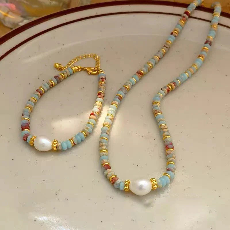 Natural Stone & Pearl Bead Bracelet