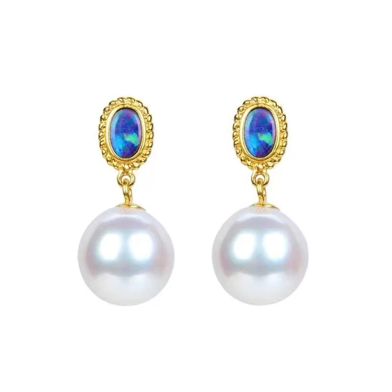 "2024 French Elegant Blue Enamel Pearl Pendant Earrings"