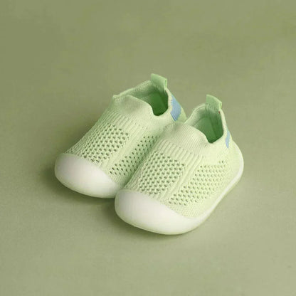 Green mesh baby sneakers lightweight and flexible